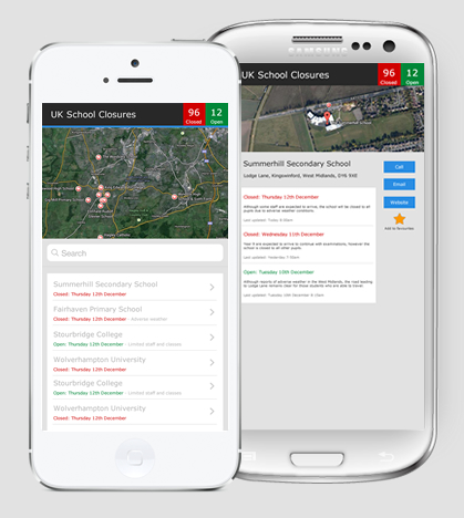 UK School Closure Web and Mobile Application